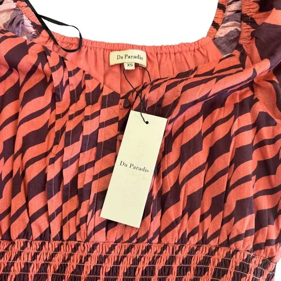 NWT Anthropologie Du Paradis Print Maxi Dress 3/4 Sleeves Smocked Waist, Size XS - Picture 4 of 7